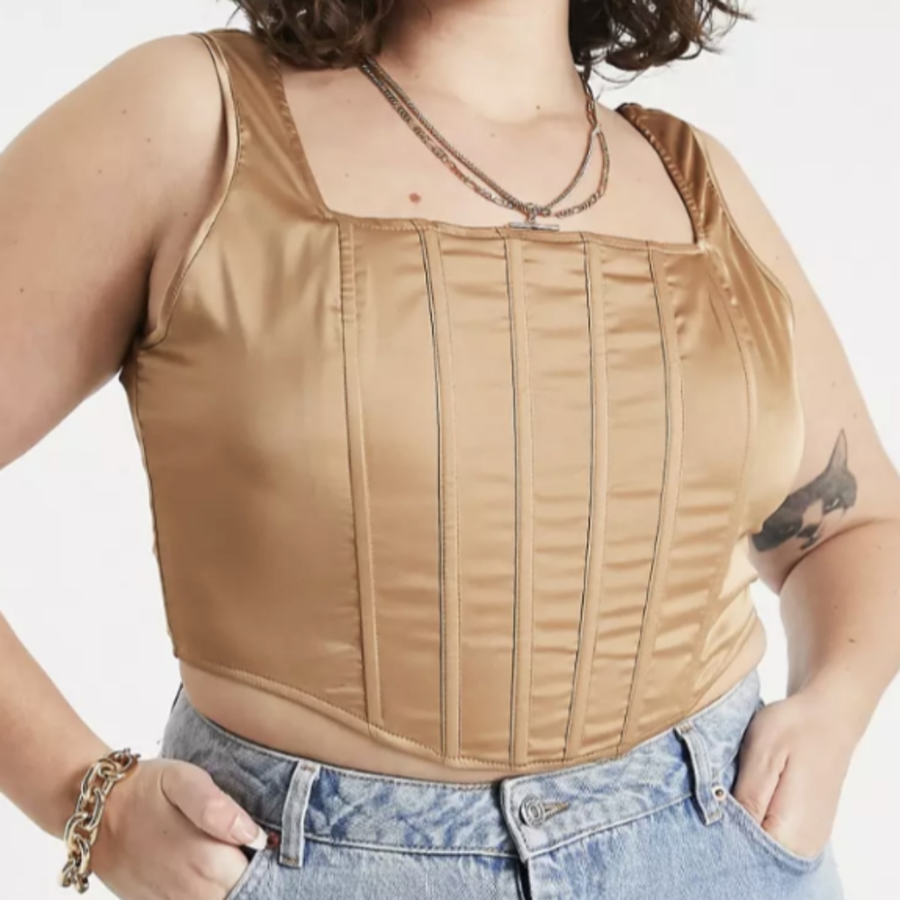 Misguided Nude Satin Corset Crop Top